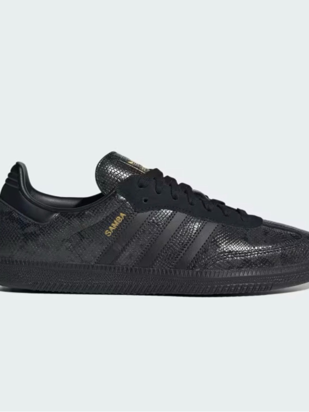 adidas Black Samba Textured Leather Sneaker with Gold Accents